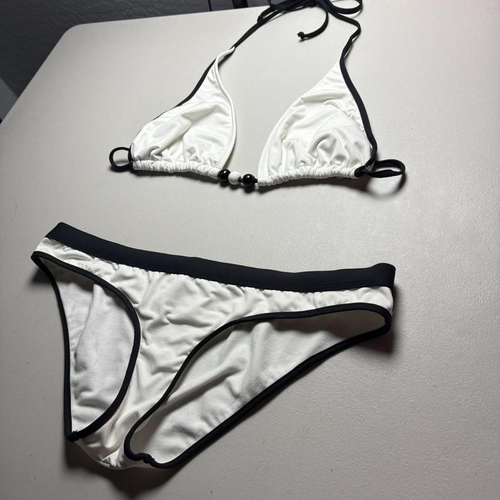 Rampage White & Black Contrast Trim Triangle Bikini